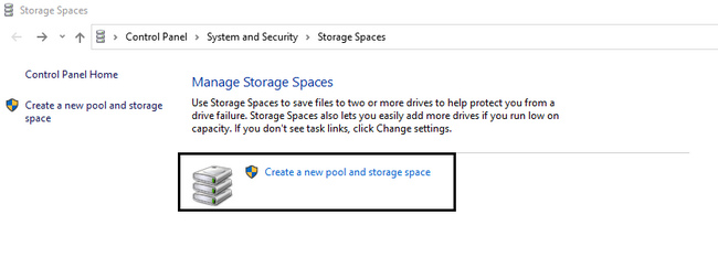 Click the Select Create A New Pool and Storage Space