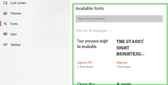 select the font you need to use on your device