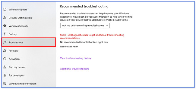 click troubleshoot button