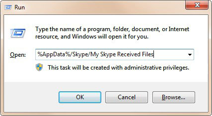 Run window My Skype Received Files