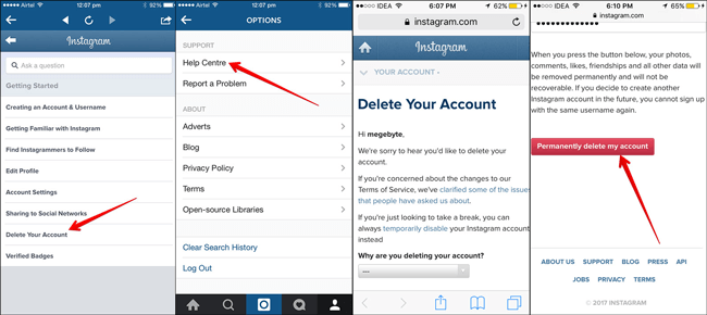 Delete Instagram Account from iPhone