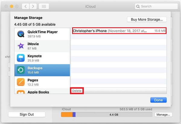 Delete iCloud Backup from Mac