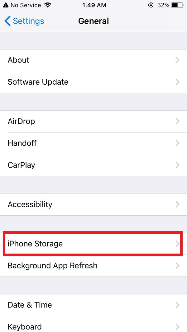 iphone settings general iPhone storage