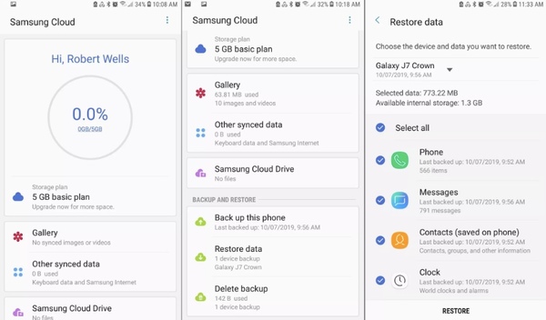 restore data with samsung cloud