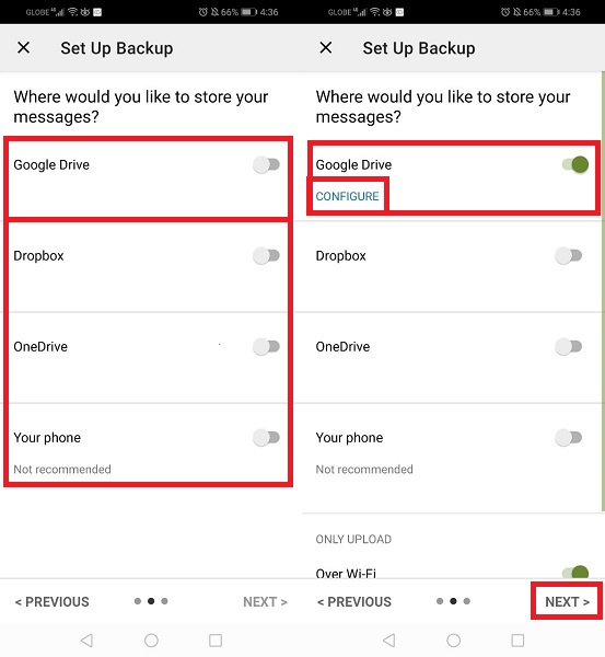 sms backup and restore configure
