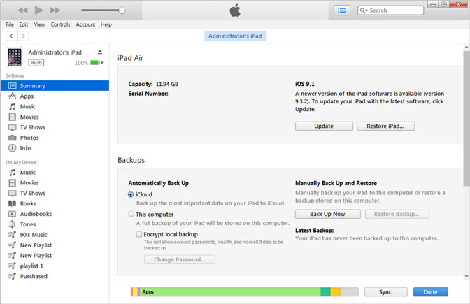 How to backup iPad to icloud via iTunes