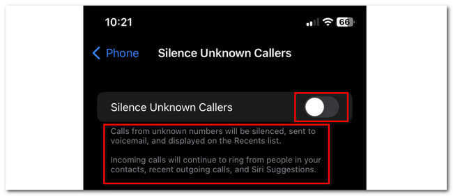 tap silence unknown callers