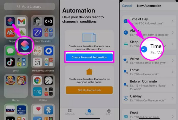 create personal automation on shortcuts