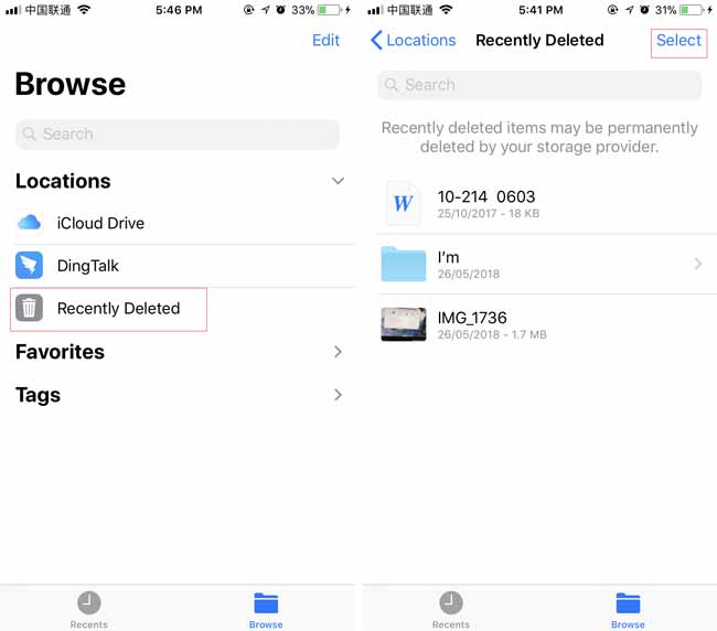 icloud drive recently deleted