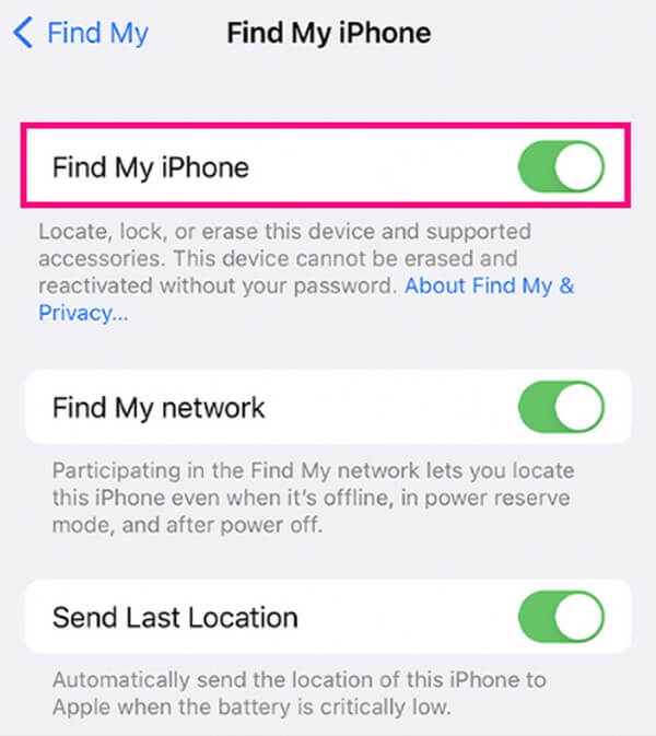 enable find my iphone feature