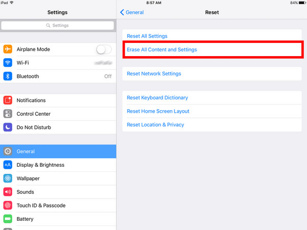 erase all content and settings on ipad