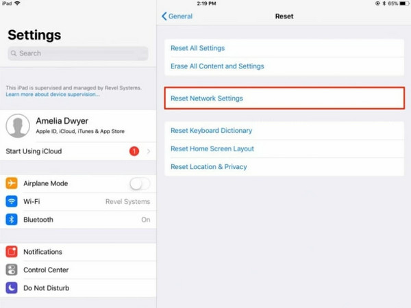 reset ipad network settings