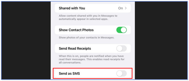 choose send as sms on message settings