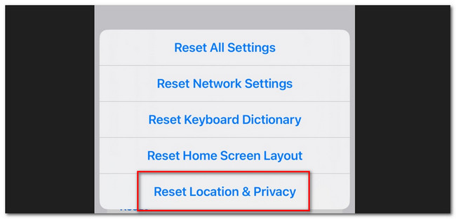 tap reset location and privacy button