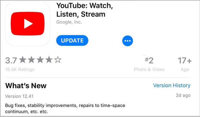update youtube app on ipad