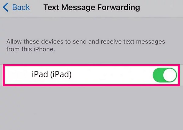 Toggle the slider beside your iPad device