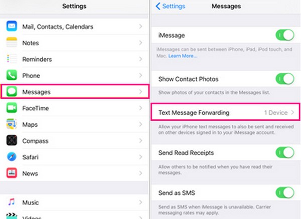 tap the Text Message Forwarding option