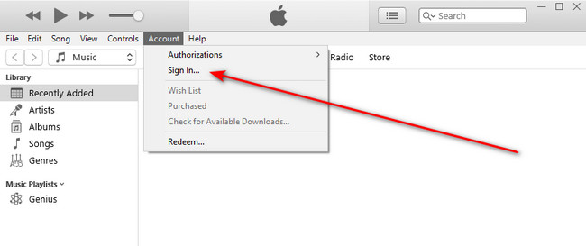 sign in button on itunes