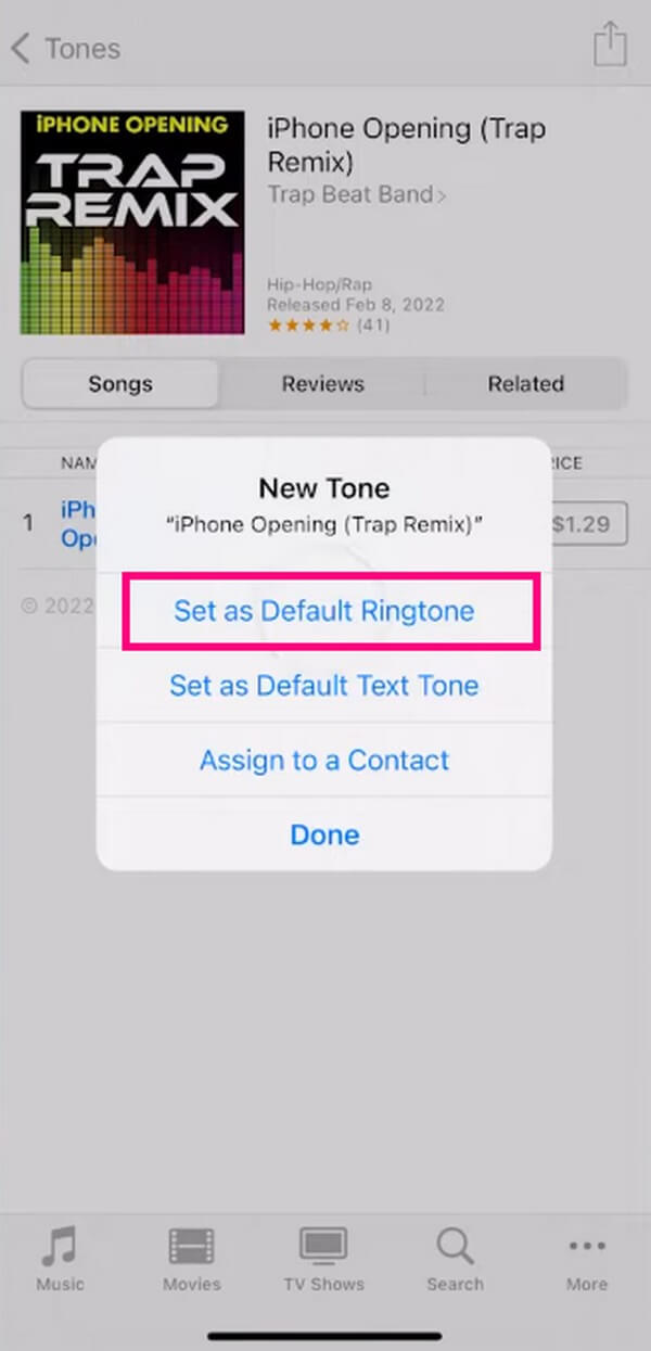 select set as default ringtone