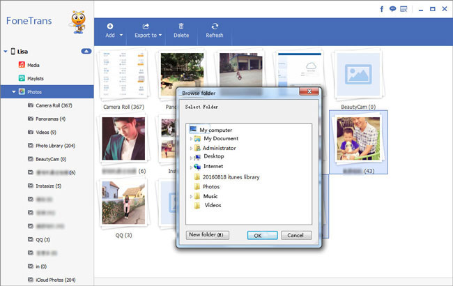 Select folder on computer