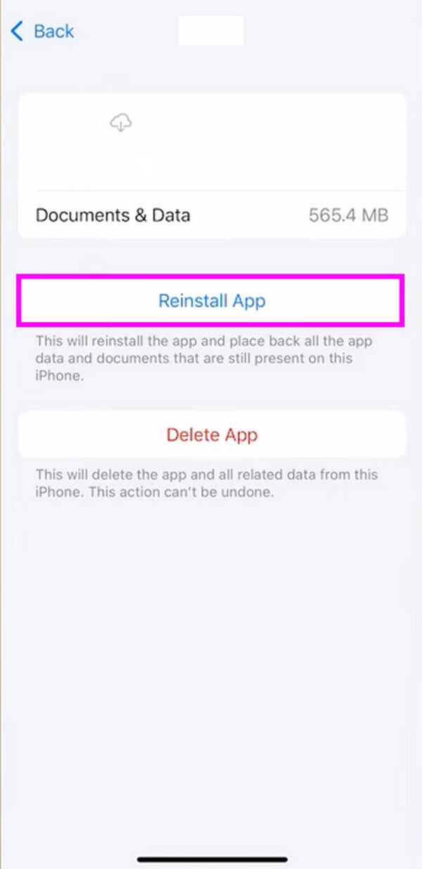 Reinstall App button