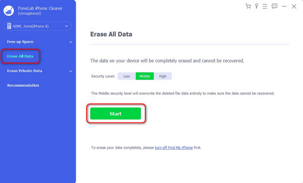 access erase all data feature