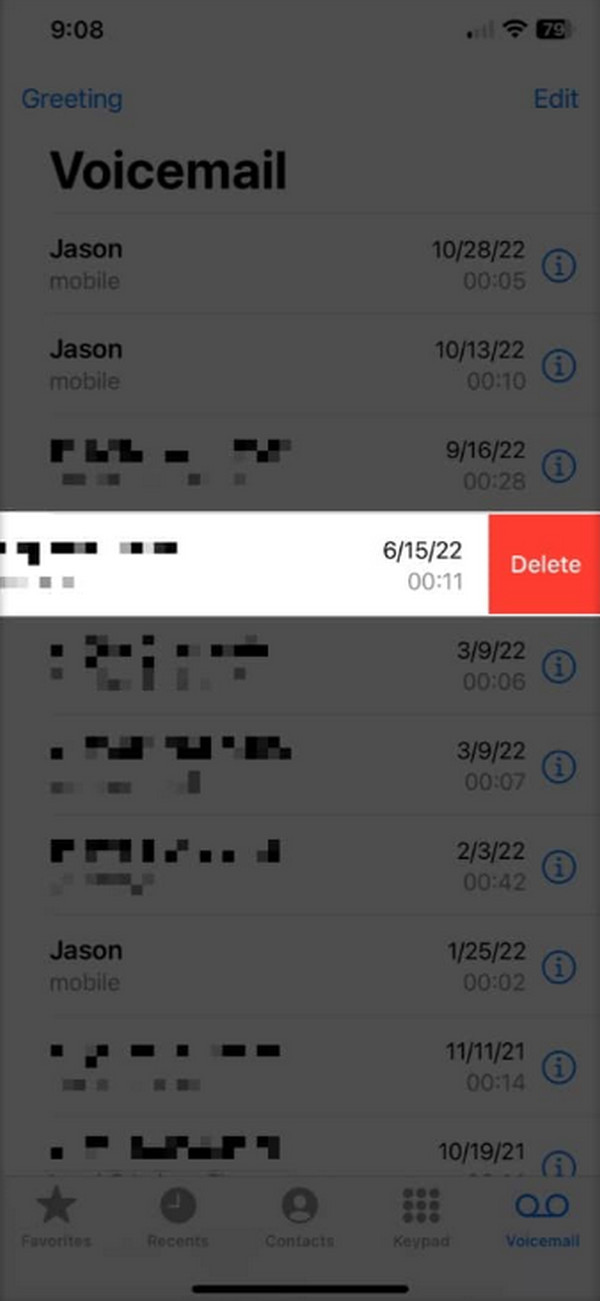 delete a single voicemail