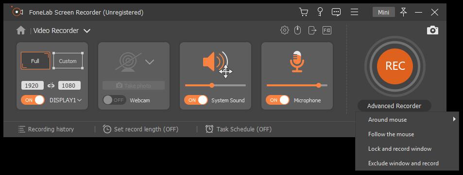 select exclude window to record screen