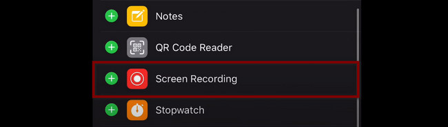 Select the Plus sign button of the Screen Recording icon