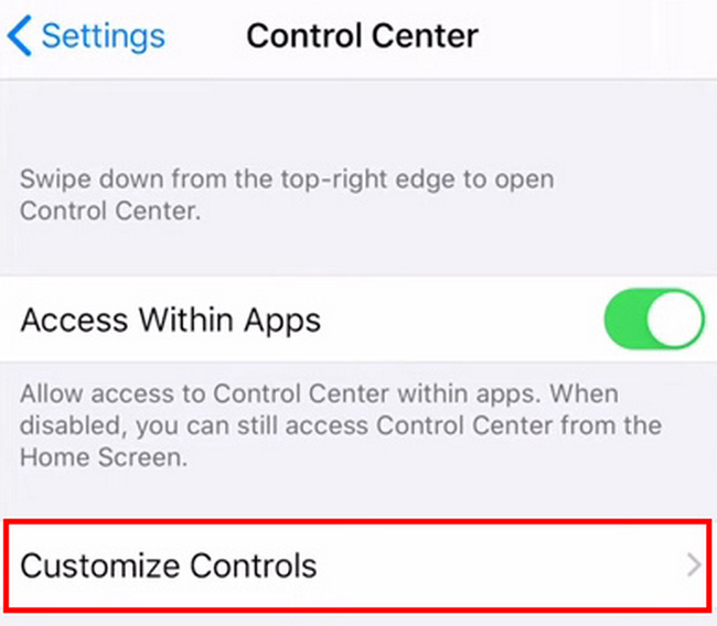 tap the Customize Controls button