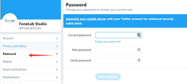 change twitter password