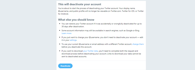 deactivate twitter account
