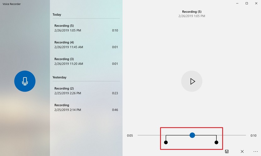 Windows 10 voice recorder trim audio