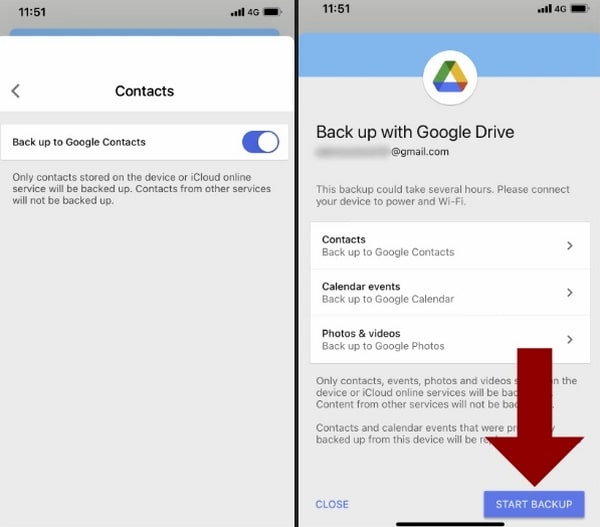 Tap Start Backup Button