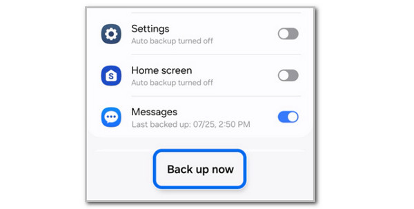 Tap Back Up Now Button