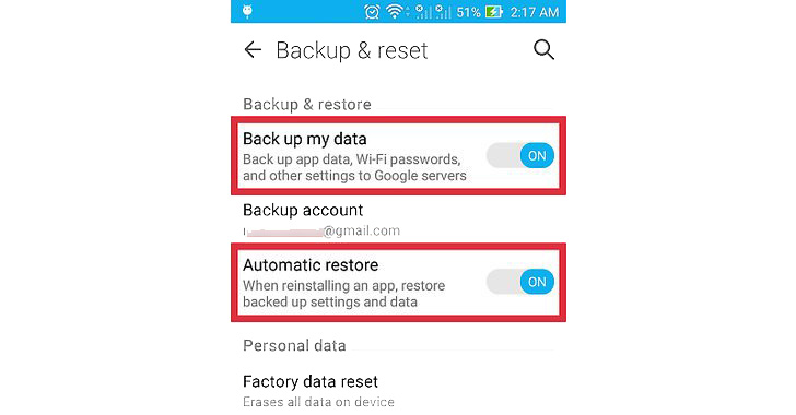 Redefinição de backup