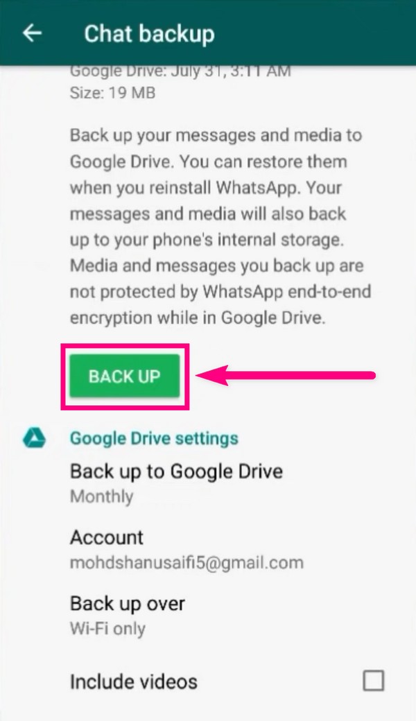 Come eseguire il backup di WhatsApp Android sull'app WhatsApp