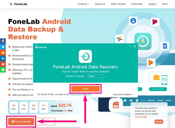 Gå til FoneLab Android Data Backup & Restore-nettstedet