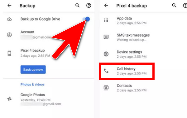 Hívásnaplók biztonsági mentése és visszaállítása a Google Drive segítségével
