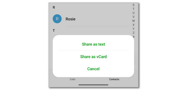 Tap Share As Vcard Button
