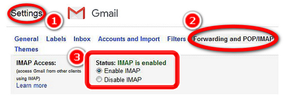 IMAP'yi Etkinleştir'i kontrol edin