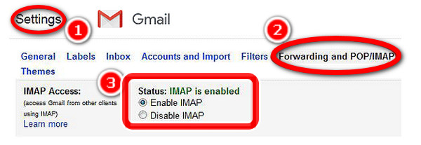 проверьте Включить IMAP