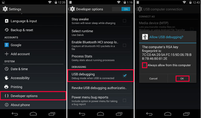 Android 4.2 veya sonraki sürümlerinde USB Hata Ayıklamayı Etkinleştirme