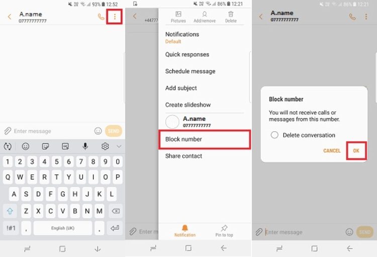 Block Text Messages via Samsung Messages App