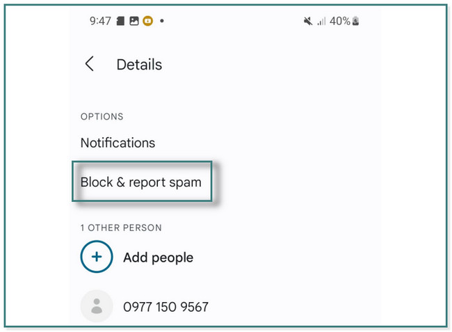 toca el botón Bloquear y denunciar spam