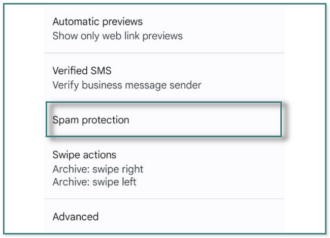 Faites défiler vers le bas et localisez le bouton de protection anti-spam