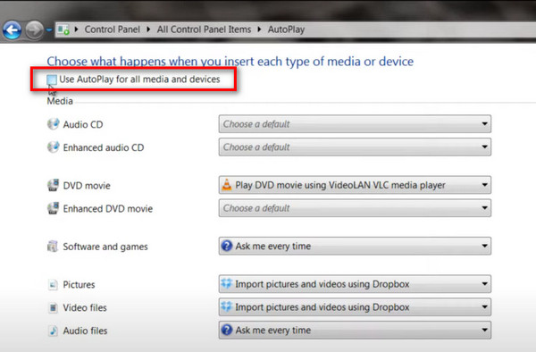 désactiver la lecture automatique de windows 7