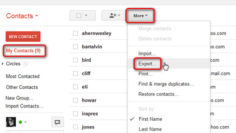 Gmail-kapcsolatok exportálása