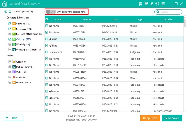 Solo para mostrar los elementos eliminados