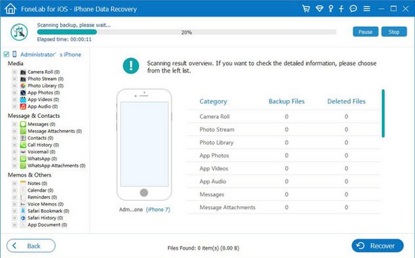 Le programme commencera à analyser votre appareil à la recherche de données perdues